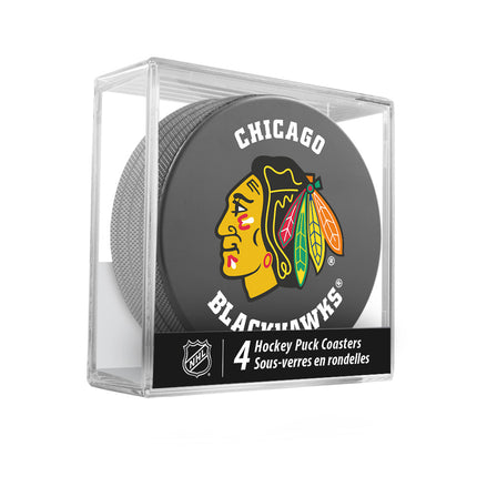 Chicago Blackhawks Hockey Puck Coaster Set