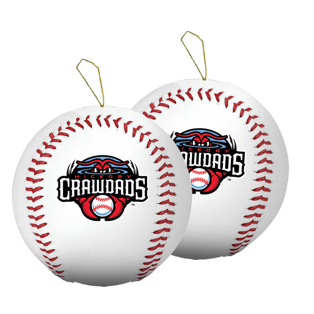 Hickory Crawdads Baseball Ornament 2-Pack Bundle - Authentic Series