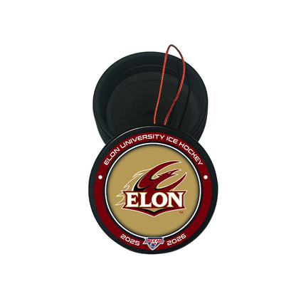 Elon University Phoenix Hockey Puck Ornament - Authentic Series