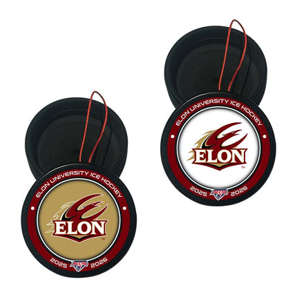 Elon University Phoenix Hockey Puck Ornament 2-Pack Bundle - Authentic Series