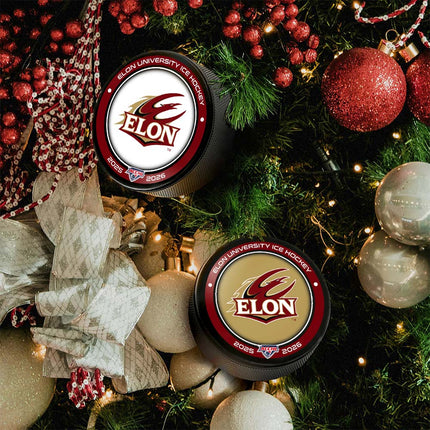 Elon University Phoenix Hockey Puck Ornament 2-Pack Bundle - Authentic Series