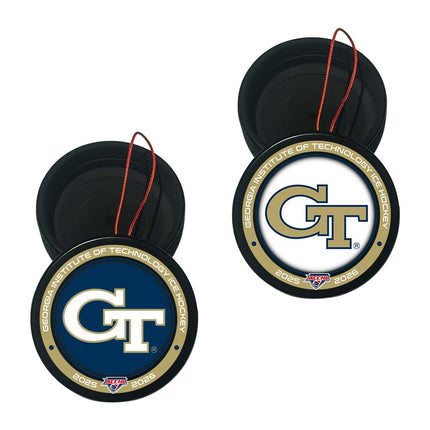 Georgia Tech Yellow Jackets Hockey Puck Ornament 2-Pack Bundle - Authentic Series