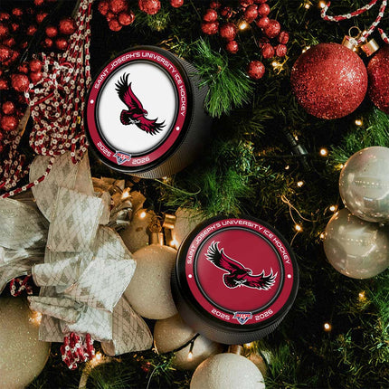Saint Joseph's Hawks Hockey Puck Ornament 2-Pack Bundle - Authentic Series