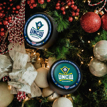UNCW Seahawks Hockey Puck Ornament 2-Pack Bundle - Authentic Series