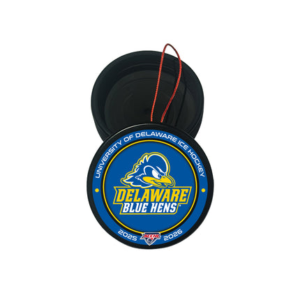 Delaware Fightin' Blue Hens Hockey Puck Ornament 2-Pack Bundle - Authentic Series