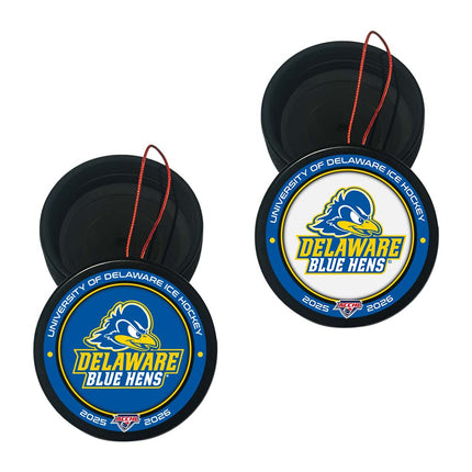 Delaware Fightin' Blue Hens Hockey Puck Ornament 2-Pack Bundle - Authentic Series