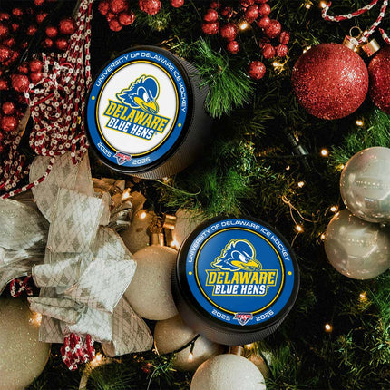 Delaware Fightin' Blue Hens Hockey Puck Ornament 2-Pack Bundle - Authentic Series
