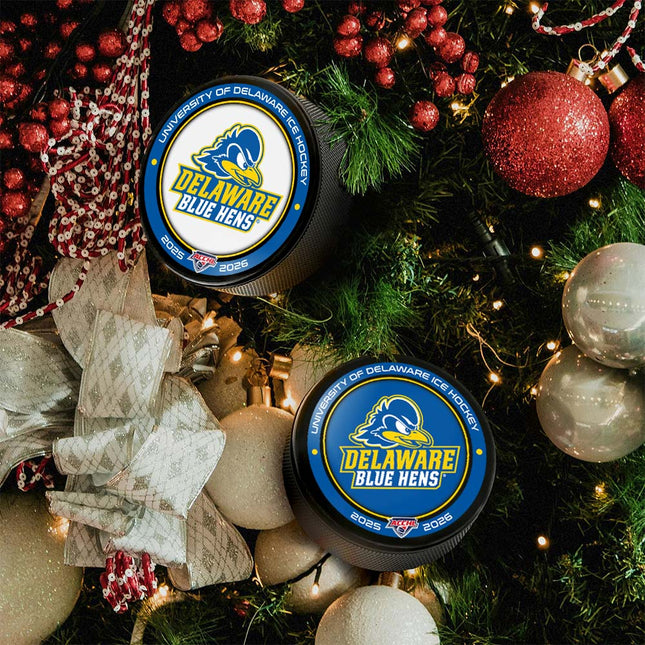 Delaware Fightin' Blue Hens Hockey Puck Ornament 2-Pack Bundle - Authentic Series