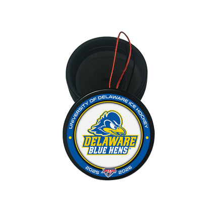 Delaware Fightin' Blue Hens Hockey Puck Ornament - Authentic Series