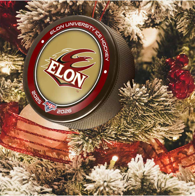 Elon University Phoenix Hockey Puck Ornament - Authentic Series