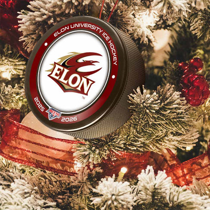 Elon University Phoenix Hockey Puck Ornament - Authentic Series
