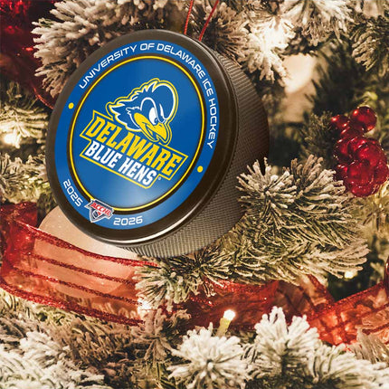 Delaware Fightin' Blue Hens Hockey Puck Ornament - Authentic Series