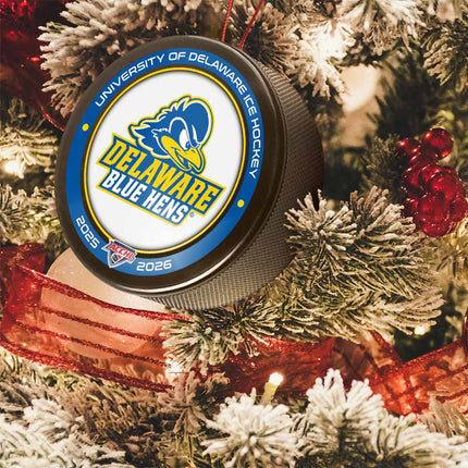 Delaware Fightin' Blue Hens Hockey Puck Ornament - Authentic Series
