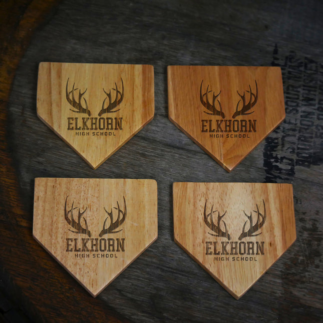Elkhorn High School Antlers Wood Home Plate Coasters “Laser Etched”