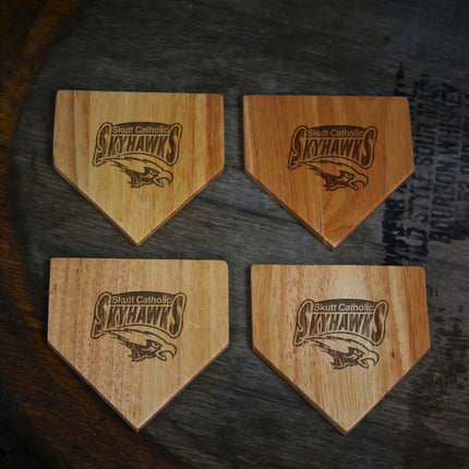 Skutt Catholic SkyHawks Wood Home Plate Coasters “Laser Etched”