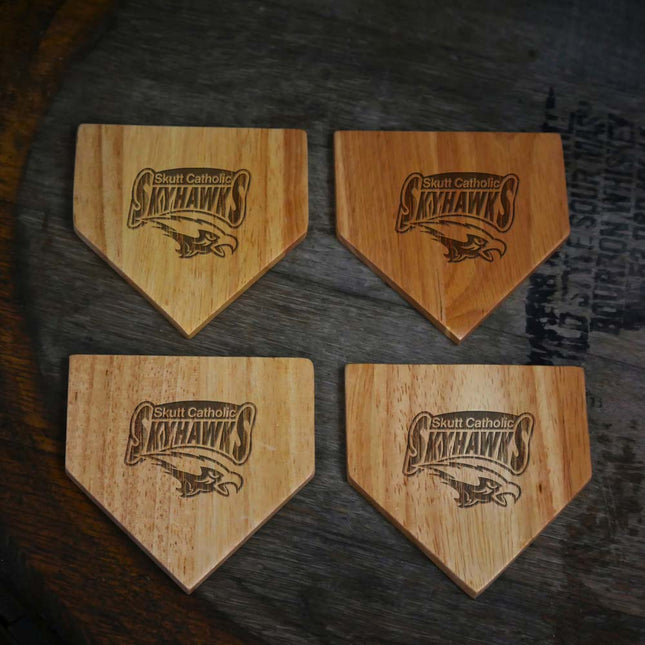 Skutt Catholic SkyHawks Wood Home Plate Coasters “Laser Etched”