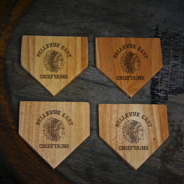Bellevue East Chieftains Wood Home Plate Coasters “Laser Etched”