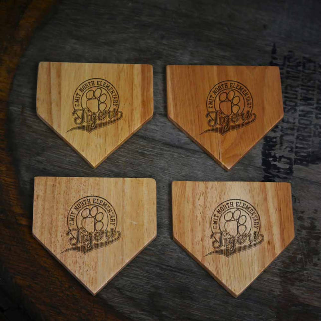 CMIT North Elementary School Tigers Wood Home Plate Coasters “Laser Etched”